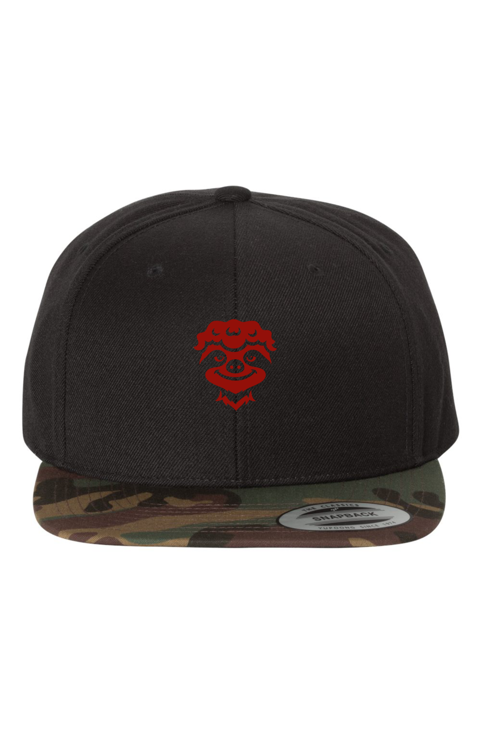Black Camo Premium Snapback-Sloth Red