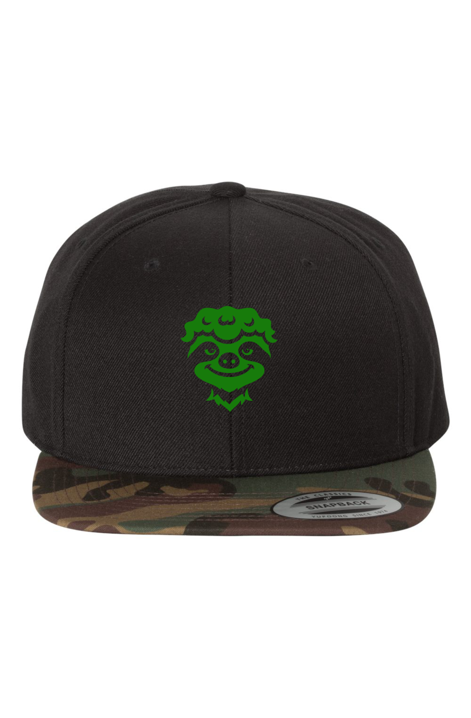 Black Camo Premium Snapback-Green Sloth